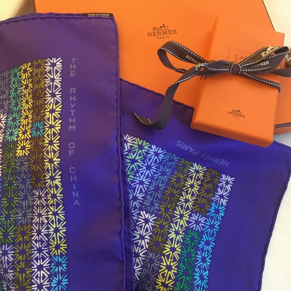 HERMES The Rhythm of China Silk Scark by Ding Yi and set of knotting cards